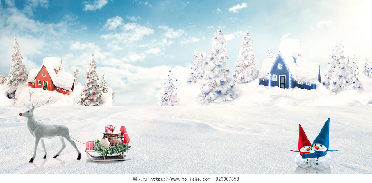 白色雪景圣诞雪人圣诞节海报背景
